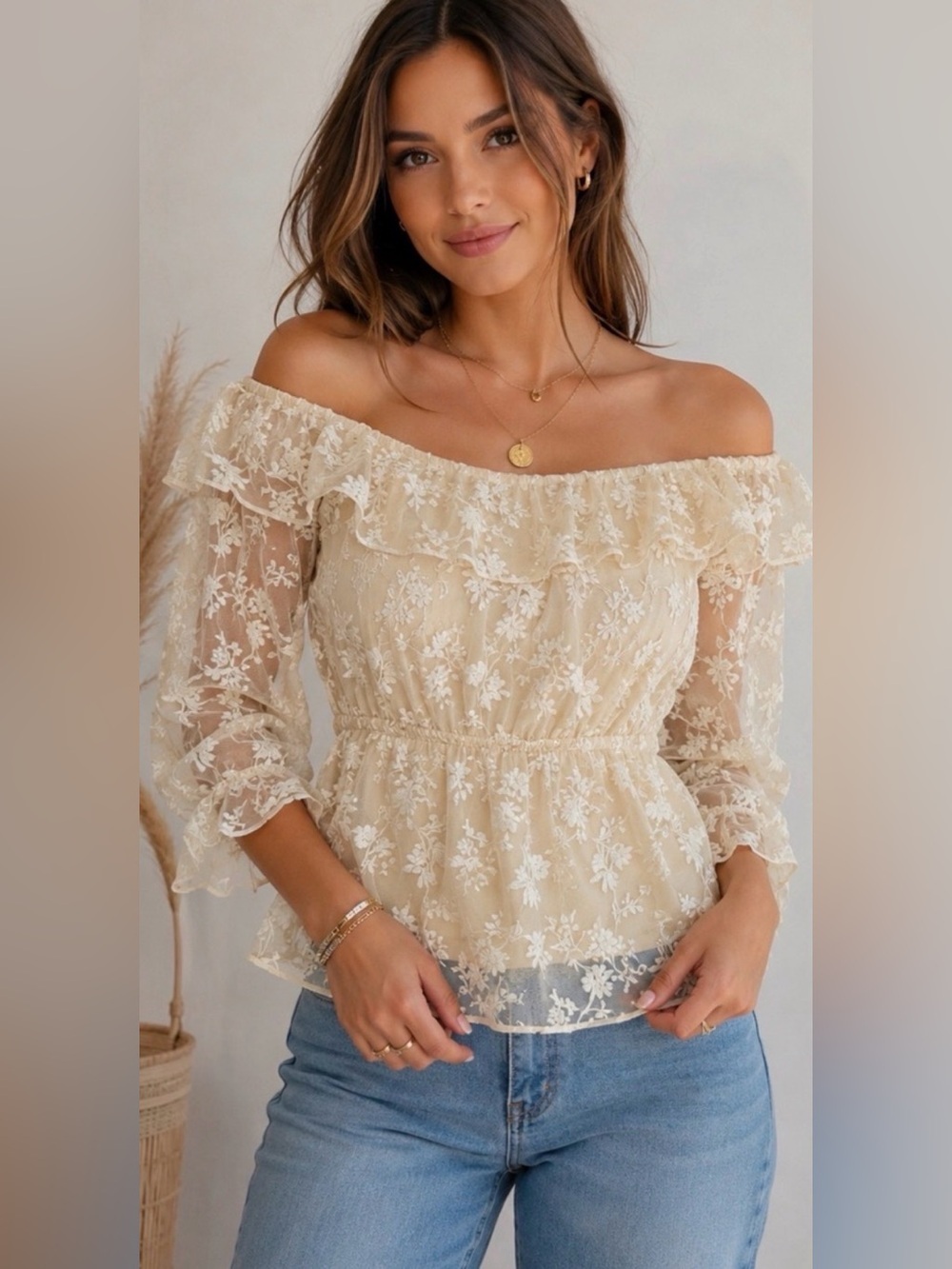 ZARA EMBROIDERED OFF-SHOULDER LACE RUFFLE BOHO BLOUSE | WOMEN’S SIZE M | NWOT